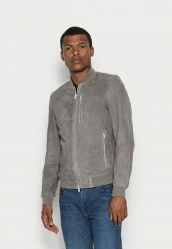 AllSaints KEMBLE - Leather Jacket - Ash Grey
