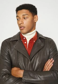 AllSaints MILO BIKER - Leather Jacket - Mottled Dark Brown -AllSaintsSales 232b8516ee4a46f2bcc996e22acfd531