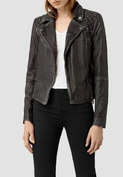 AllSaints CARGO BIKER - Leather Jacket - Black/grey