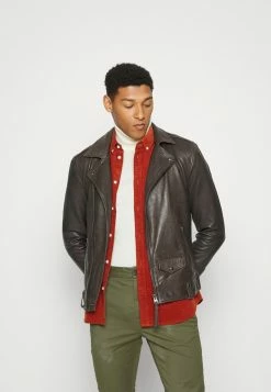 AllSaints MILO BIKER - Leather Jacket - Mottled Dark Brown