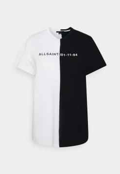 AllSaints SPLIT DATE BLOCK TEE - Print T-shirt - Optic White/black