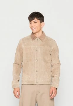 AllSaints FUSE TRUCKER JACKET - Leather Jacket - Fawn Beige