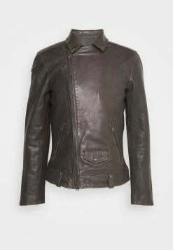 AllSaints MILO BIKER - Leather Jacket - Mottled Dark Brown -AllSaintsSales 688b3ebb428648728b97e741def6c9c8