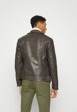 AllSaints MILO BIKER - Leather Jacket - Mottled Dark Brown -AllSaintsSales 78137c16a1f5496a95a66378273d9f09
