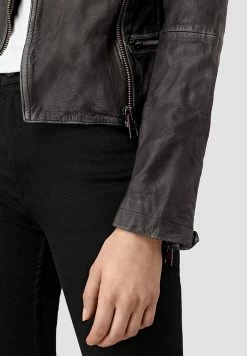 AllSaints CARGO BIKER - Leather Jacket - Black/grey -AllSaintsSales 89be465a22204181bbae9f7df913e016