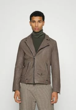 AllSaints MILO BIKER - Leather Jacket - Inox Grey