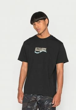 AllSaints CHECK UP CREW - Print T-shirt - Washed Black